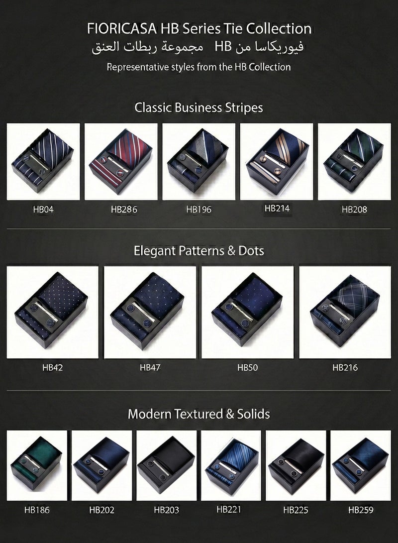 FIORICASA Men’s Premium 4-Piece Tie Gift Set – Green Micro-Pattern Tie, Cufflinks, Tie Clip & Matching Pocket Square - Image 4